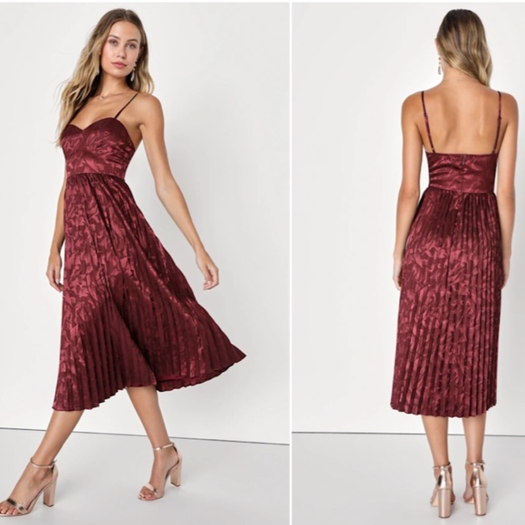 LULUS Floral Sexy Chic Satin Wedding Formal Event Prom Midi Dress - Picture 4 of 6